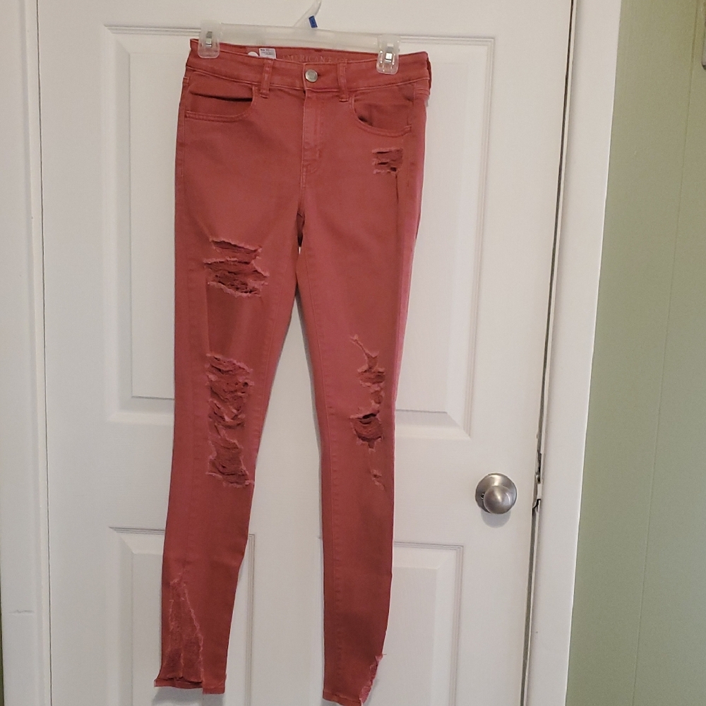 American Eagle Outfitters Coral Distressed Skinny Jeans - Picture 1 of 6